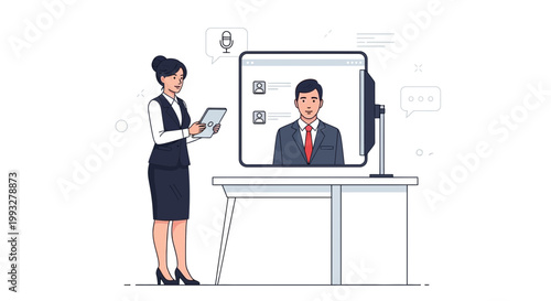 Businesswoman using tablet during online video conference with male colleague