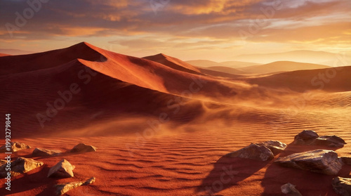 A breathtaking desert landscape at a golden sunset
