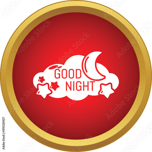 Vector icon showing a cloud, crescent moon, and stars with good night