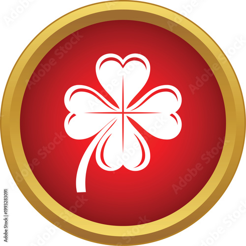 Four leaf clover icon representing luck and good fortune on a red background