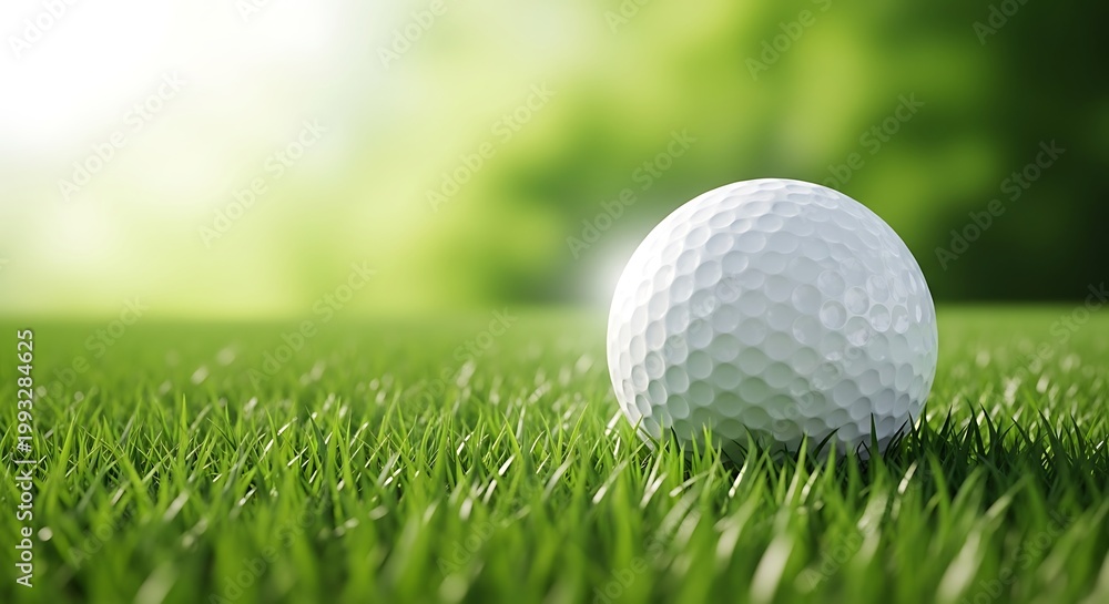Obraz premium Golf ball sitting on green grass outdoors on sunny day