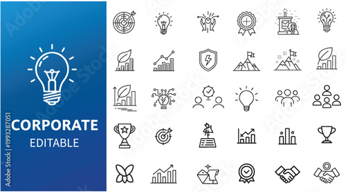 Corporate business line icon set for success, growth, and innovation