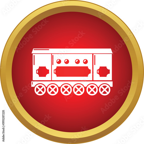 Hearse wagon transporting a coffin, designed in a simple flat style inside a red circle