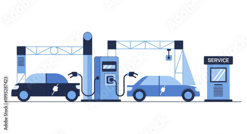 Electric Cars Charging at a Modern Charging Station.
