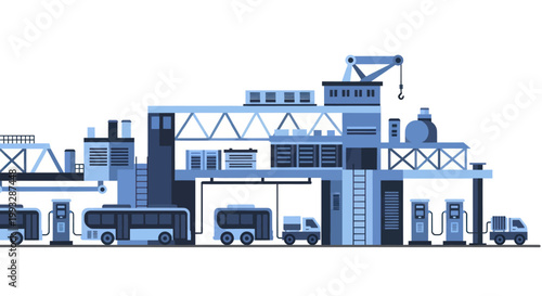 Electric Vehicle Charging Station and Industrial Building Complex.