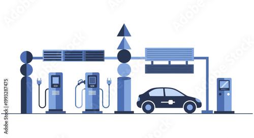 Electric Vehicle Charging Station with Solar Panels and Energy Storage.