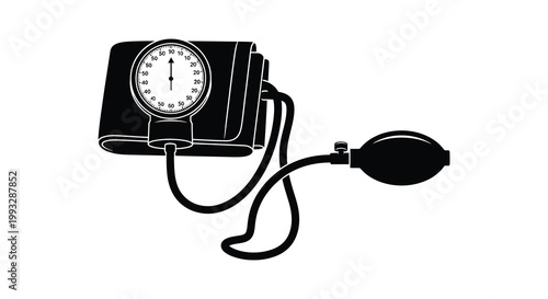 A black silhouette of a sphygmomanometer used for measuring blood pressure silhouette