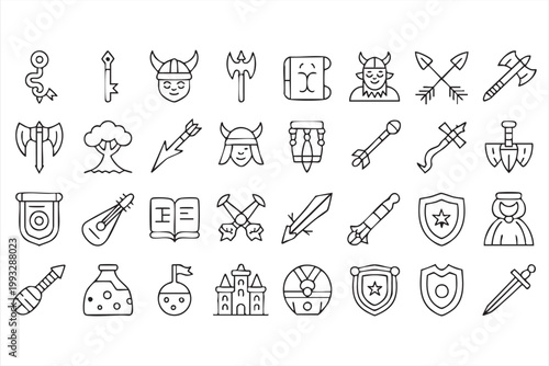 Viking and Medieval Icons, Warrior Equipment, Weapons, Armor, Fantasy UI