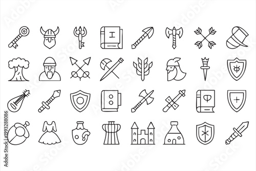 Fantasy RPG Icons, Weapons, Shields, Potions, Dungeon Adventure Symbols