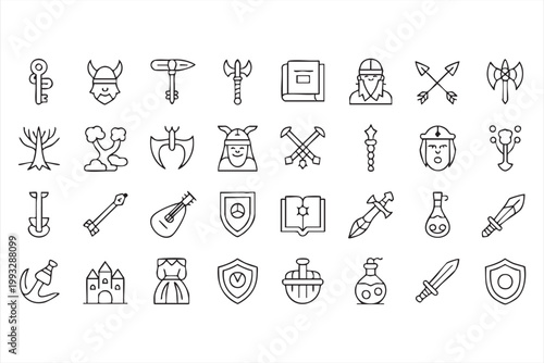 Viking Equipment Icon Pack, Medieval Weapons, Armor, Fantasy Game UI