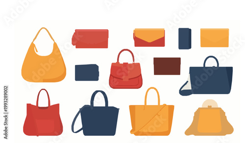 Trendy Handbag Vector Set Fashion Bag Collection Hobo Clutch Wallet Flat Icons