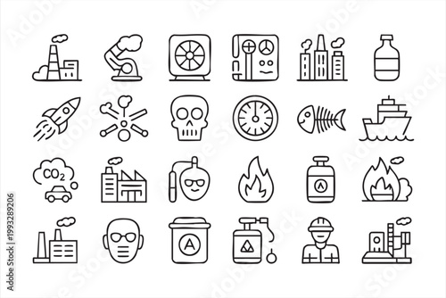 Industrial Safety Icons, Pollution Control, Emissions, Worker Protection Symbols