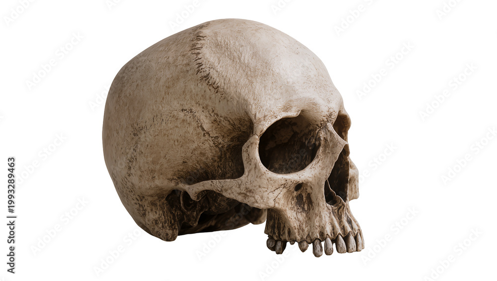 Obraz premium Antique human skull with visible bone texture and dark cavities