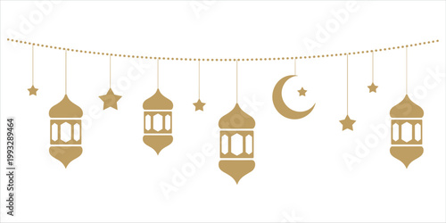 Islamic Ramadan Decorative Garland with Lanterns Stars and Crescent Moon muslim holiday