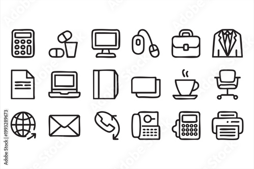 Corporate Workspace Icons, Computer, Document, Communication, Office Tools