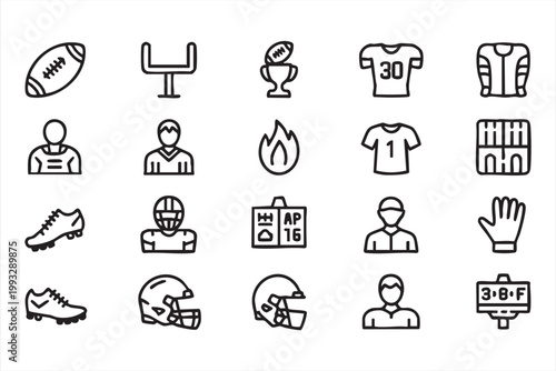 Football Training Icons, Athlete Gear, Team Strategy, Coaching Interface