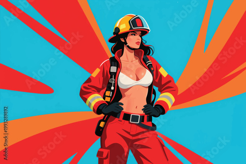 Vector Woman in Firefighter Costume Illustration Creative Design Template 