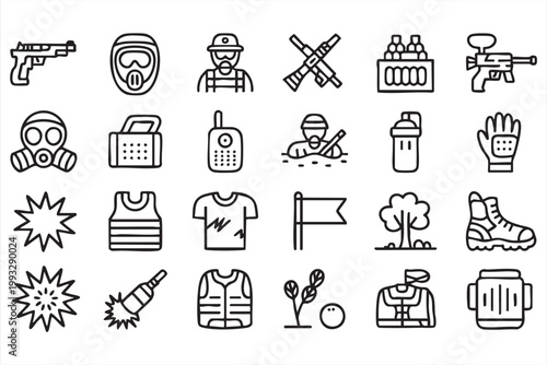 Military Combat Icons, Soldier Gear, Weapons, Tactical Equipment UI