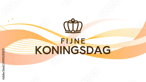 Fijne koningsdag, crown and abstract orange waves - baner, poster, card - vector illustration