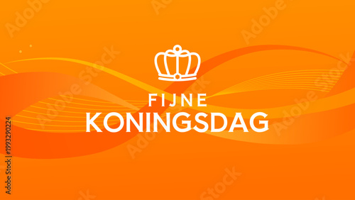 Fijne koningsdag, crown and abstract orange sunburst background - baner, poster, card - vector illustration