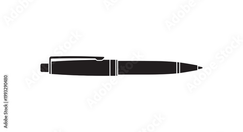 A sleek black fountain pen is displayed in a striking minimalist silhouette