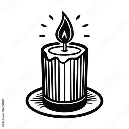 Black candle icon, burning wax illustration, flame symbol, minimalist design