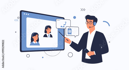 Online meeting with business coach and team, digital presentation, remote work