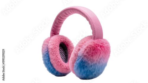Fotografi Pink Blue Fuzzy Earmuffs with Circular Headband