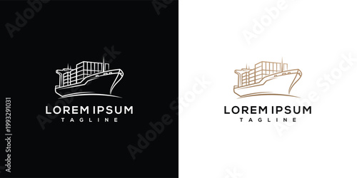 Minimalist Line Art Container Ship Logo for Global Logistics and Shipping