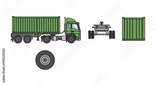 Green Truck with Shipping Container.