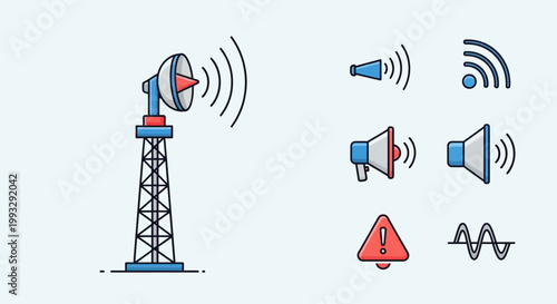 Radio Tower Broadcasting Signal Waves.