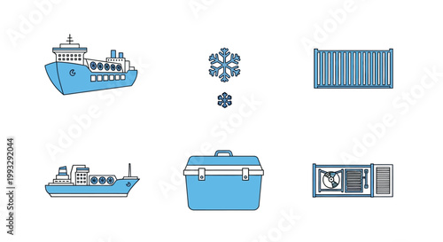 Blue shipping container and cooler box.