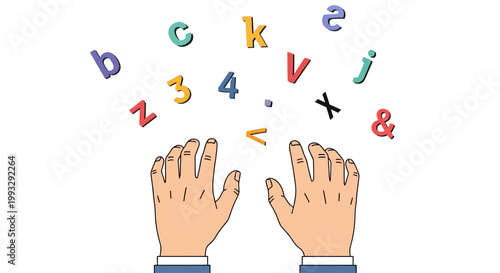 Hands Releasing Colorful Alphabet Letters.