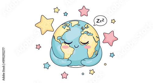 Smiling Earth Planet with Stars.