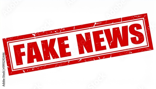 Bold Red “FAKE NEWS” Stamp Graphic – Misinformation & Media Credibility Label