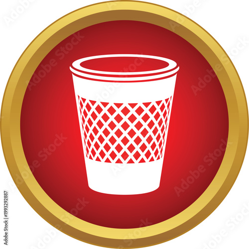 Wastebasket icon symbolizing trash and discard in a red circle with golden border