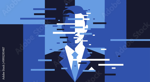 Εκτύπωση καμβά Man in Suit with Glitching Digital Effect.