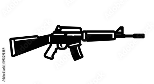 black and white assault rifle icon isolated on white background flat illustration