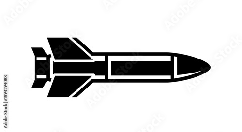 Black rocket missile icon isolated on white background flat illustration