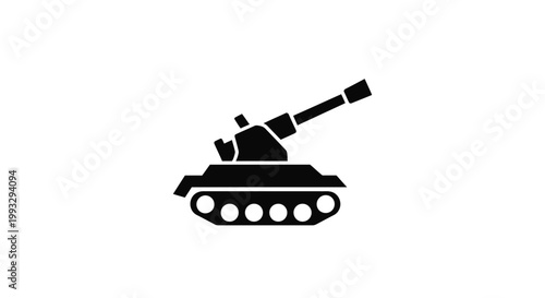 Black military tank silhouette on a white background flat illustration
