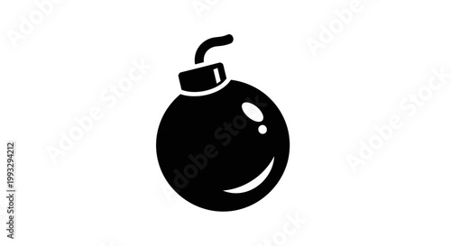 Black spherical bomb with a fuse isolated on a white background flat illustration