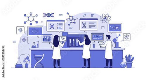 Scientists working in a modern laboratory conducting genetic research.