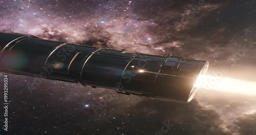 Futuristic Spaceship Traveling Through Deep Space Nebula.