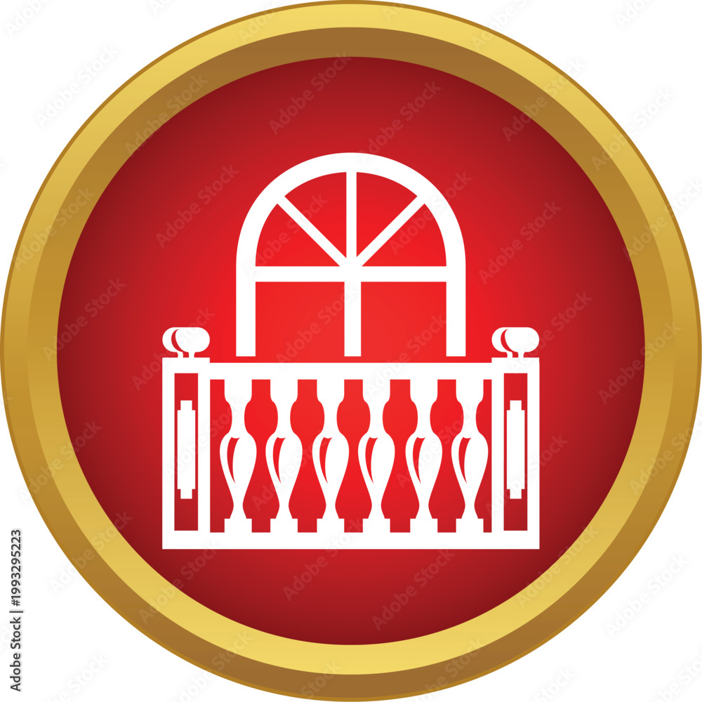 Obraz premium Balcony window with intricate railing in a simple flat design