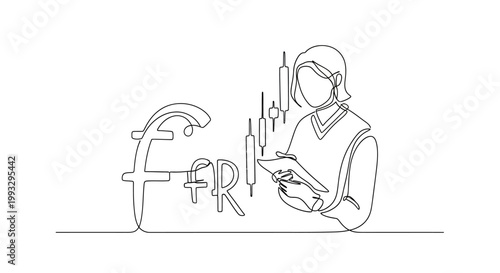 Financial Trading Analysis: Woman with Pound Sterling Symbol and Candlestick Chart