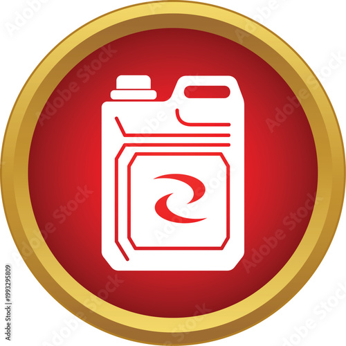 Oil canister graphic in a red circle with gold border for automotive lubricant