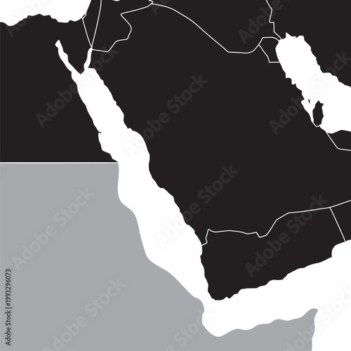 Minimalist Map of Arabian Peninsula, Bab el-Mandeb Strait and Red Sea