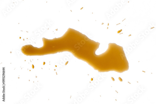 Photos Spilled Coffee Stain on White Table Surface, Top View Minimalist Background