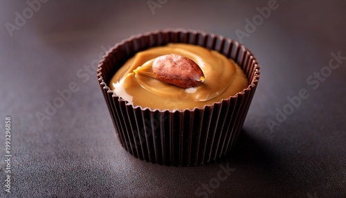 dark chocolate cup filled with creamy peanut butter interior