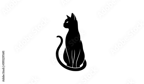 Elegant Black Cat Silhouette Vector Illustration Minimal Feline Design Isolated on White Background